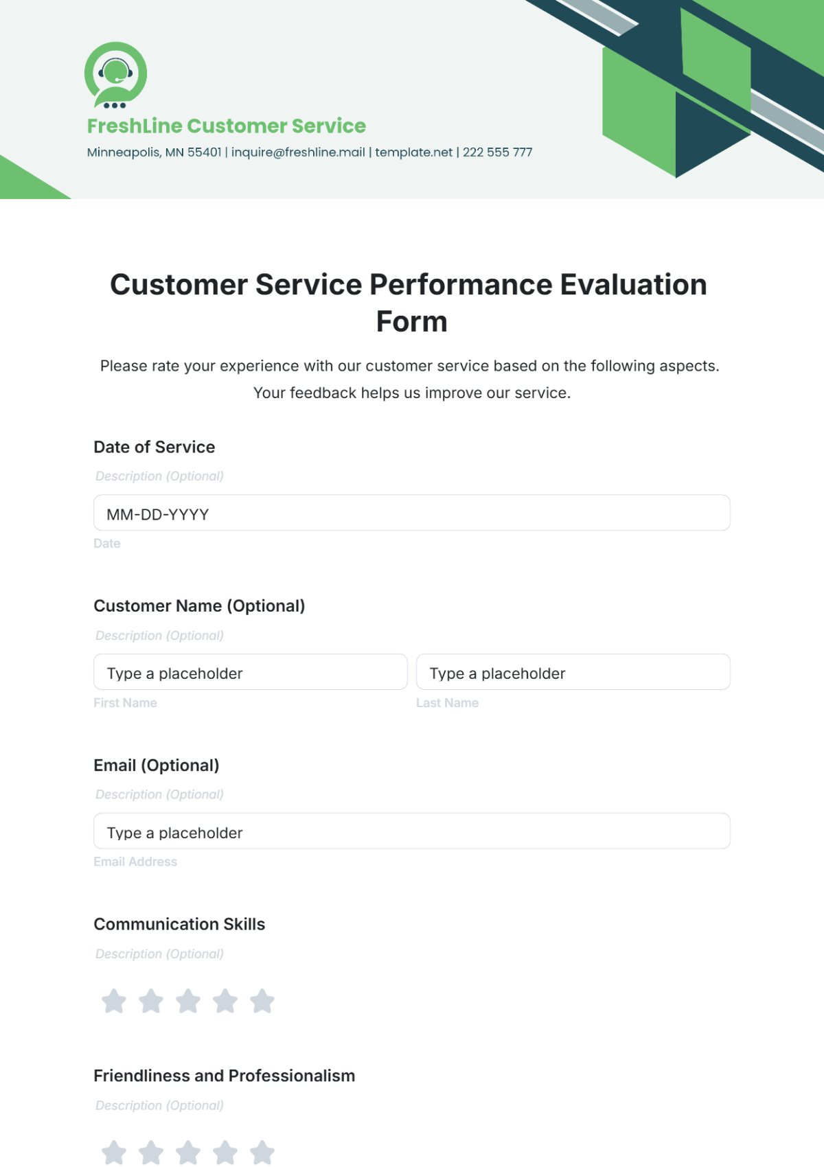 Customer Service Performance Evaluation Form Template - Edit Online & Download