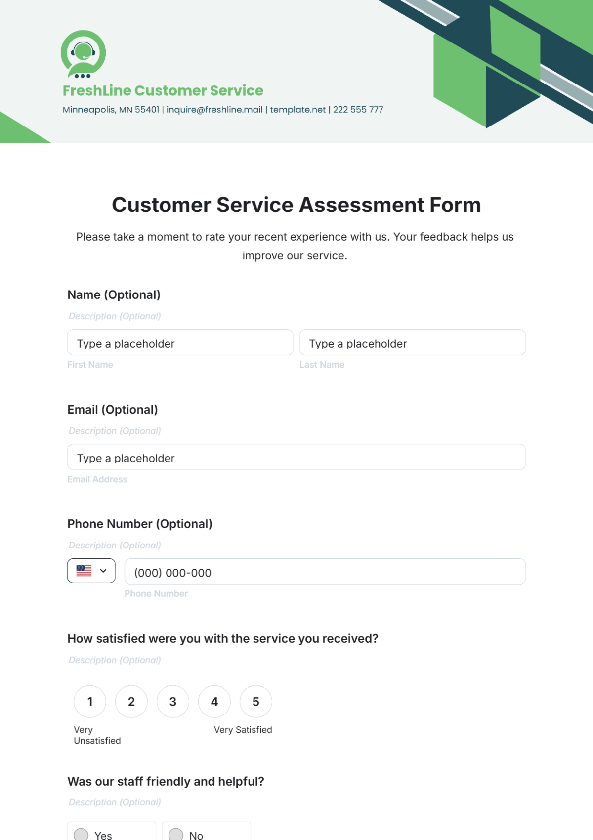 Customer Service Assessment Form Template - Edit Online & Download