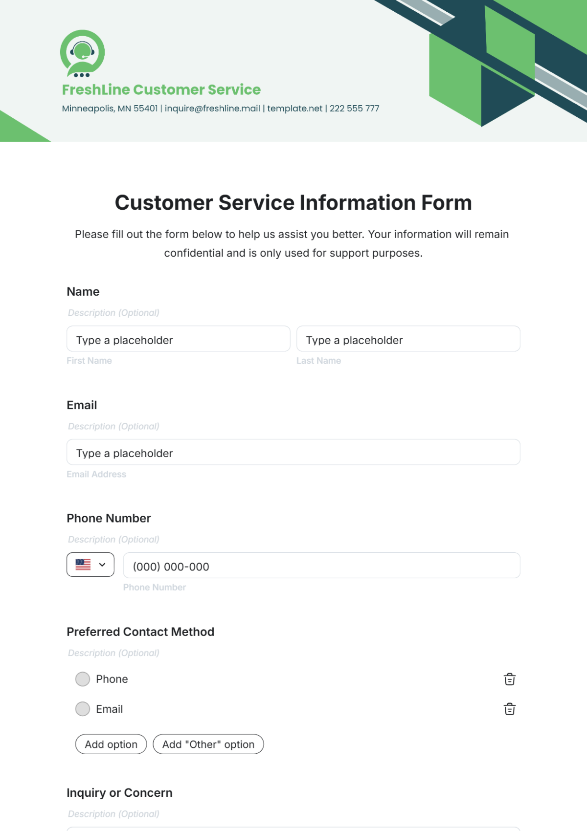 Customer Service Information Form Template - Edit Online & Download