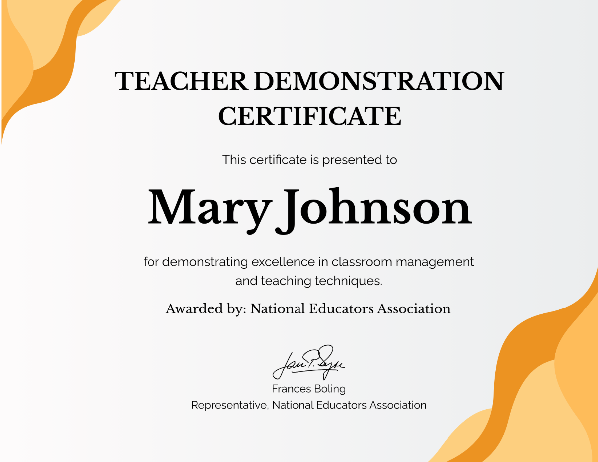 Teacher Demonstration Certificate