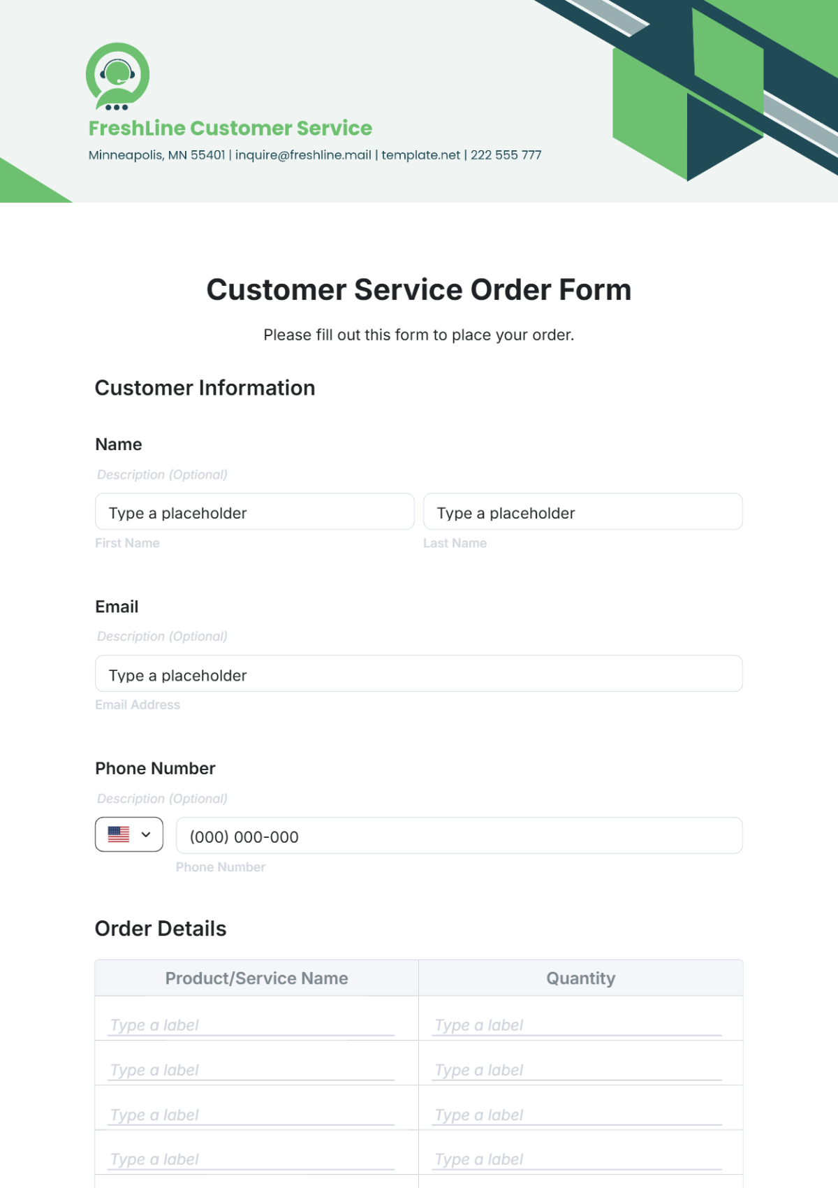 Customer Service Order Form Template - Edit Online & Download