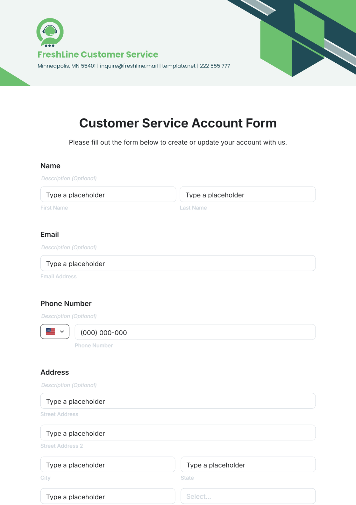 Customer Service Account Form Template - Edit Online & Download