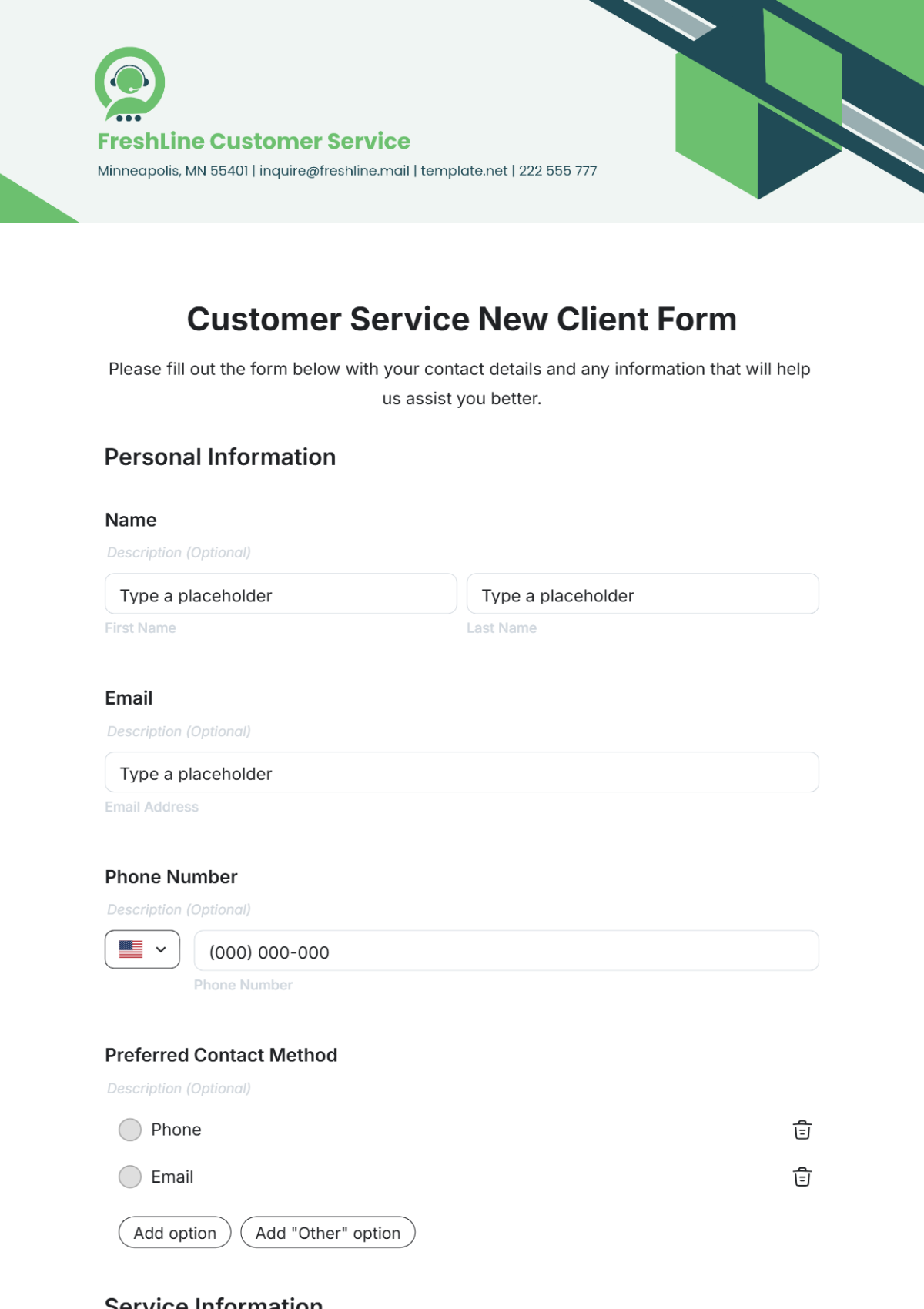 Customer Service New Client Form Template - Edit Online & Download