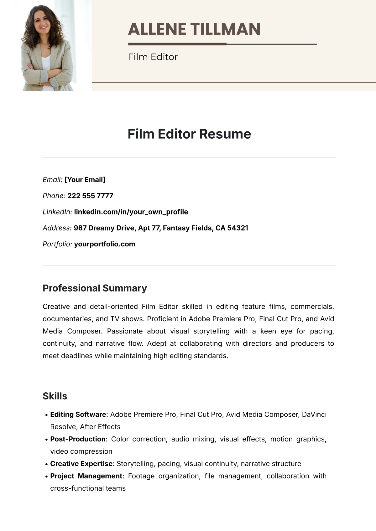 Film Editor Resume Template - Edit Online & Download