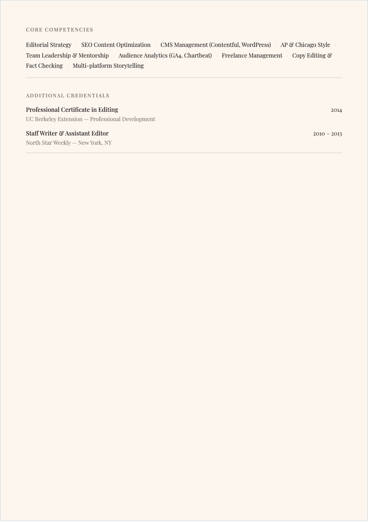 Free Senior Editor ATS Resume Template, AI Resume Builder