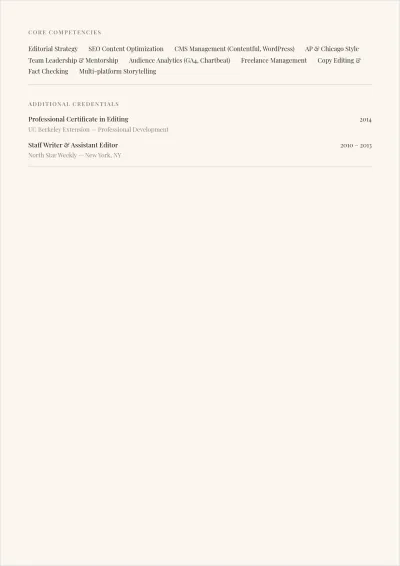 Free Senior Editor ATS Resume Template, AI Resume Builder