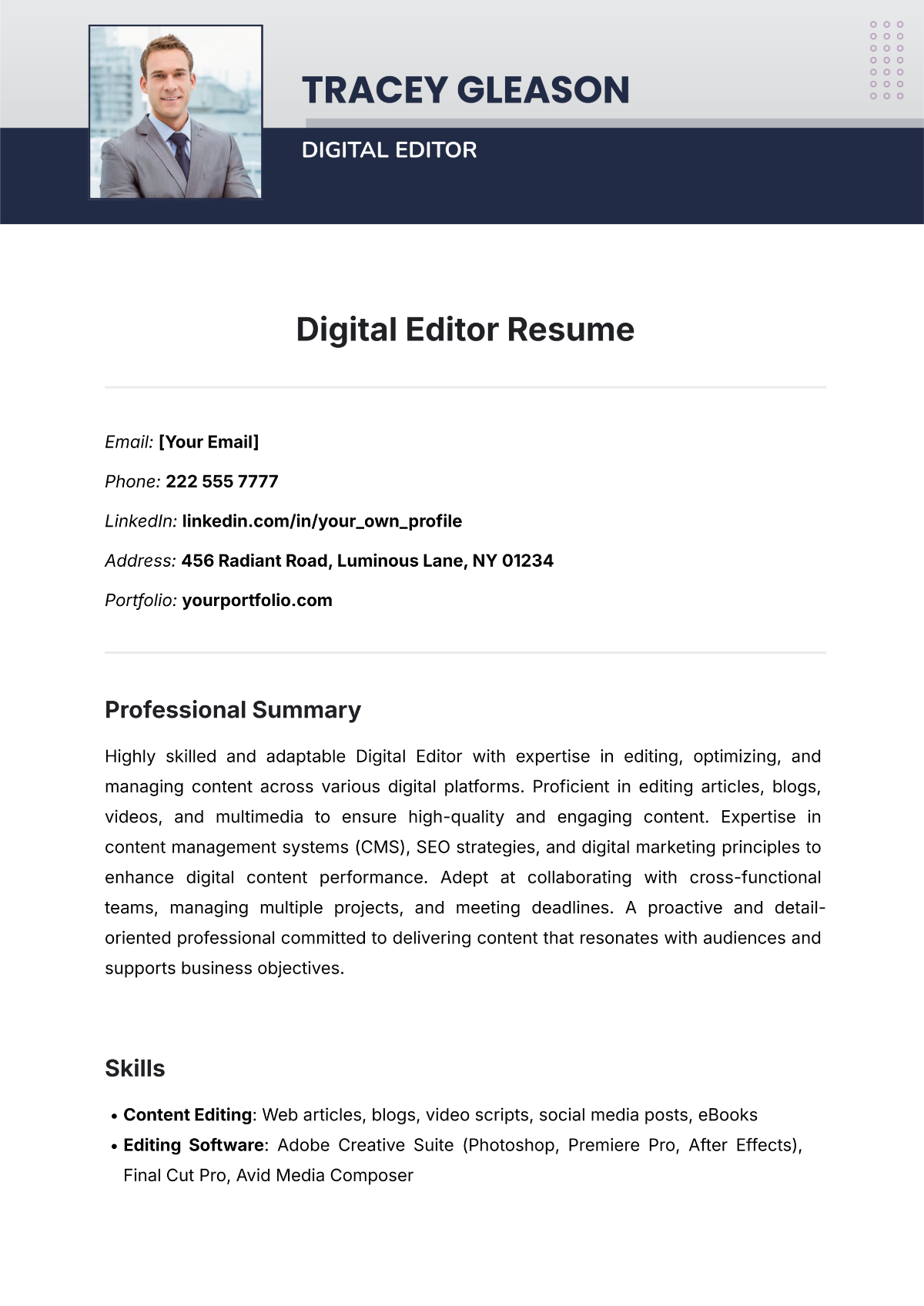 Digital Editor Resume Template - Edit Online & Download