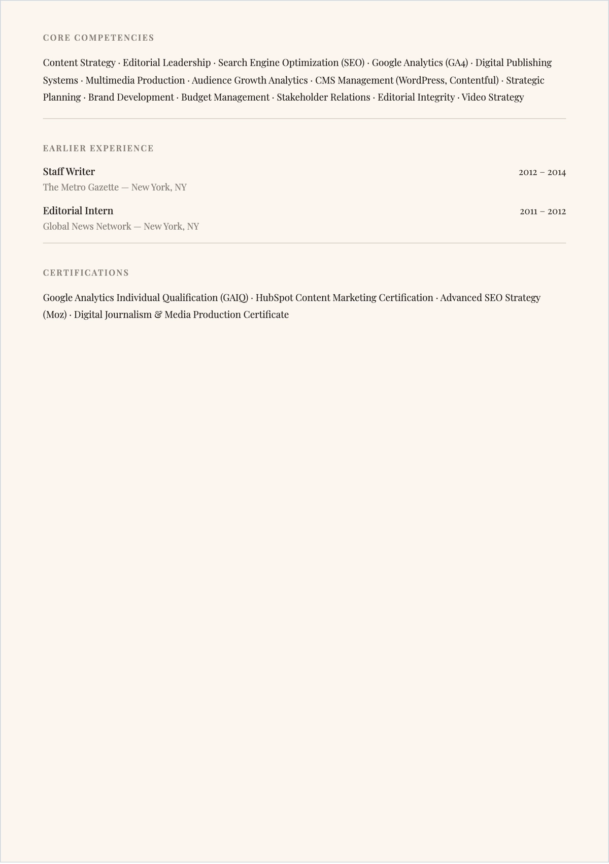 Free Digital Editor ATS Resume Template, AI Resume Builder