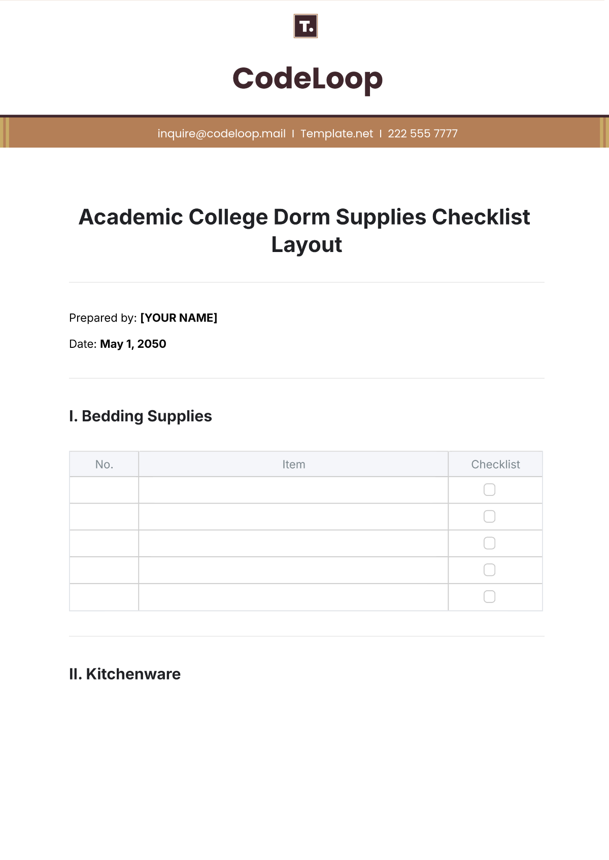 Academic College Dorm Supplies Checklist Layout Template - Edit Online & Download