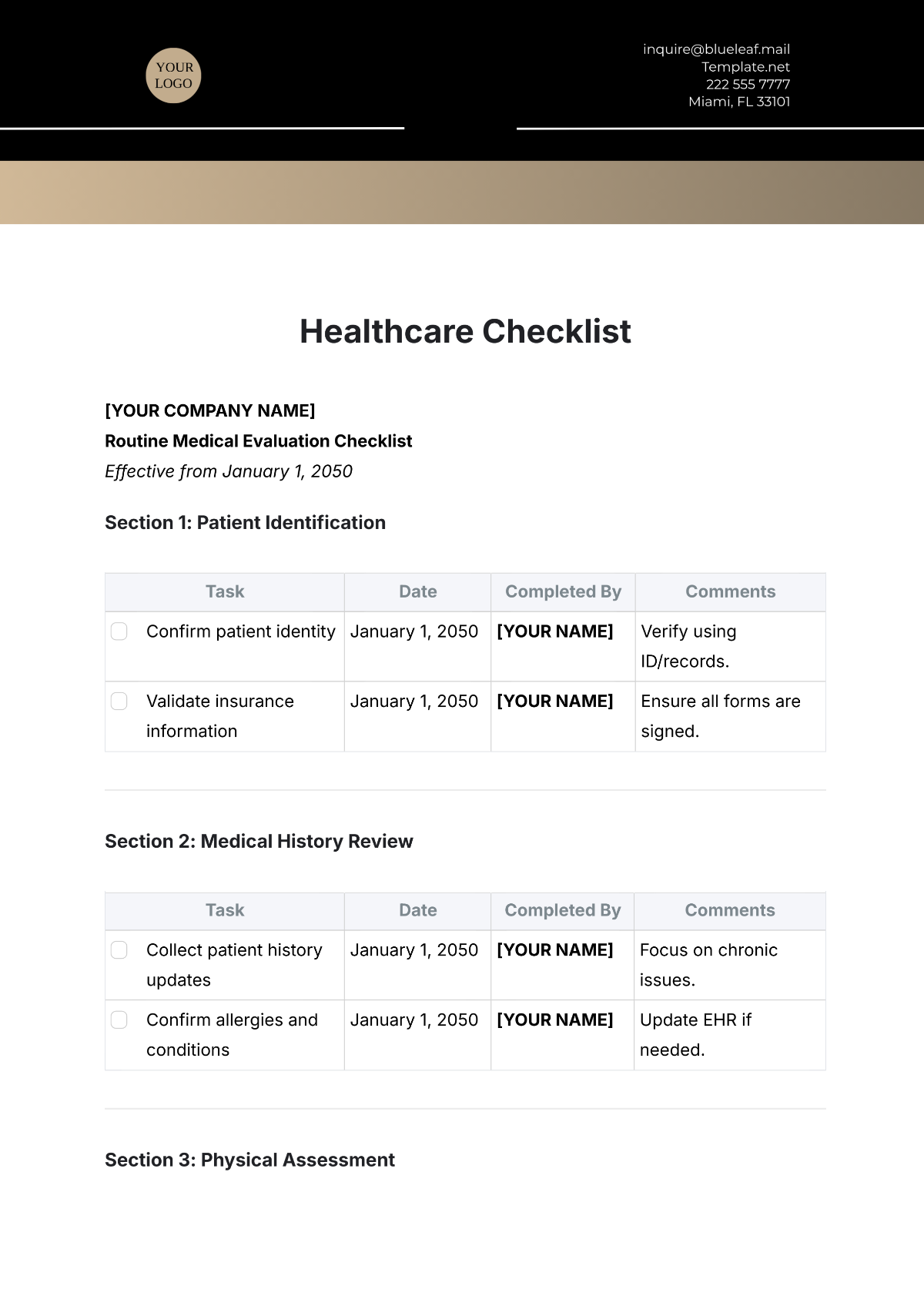 Healthcare Checklist Template - Edit Online & Download