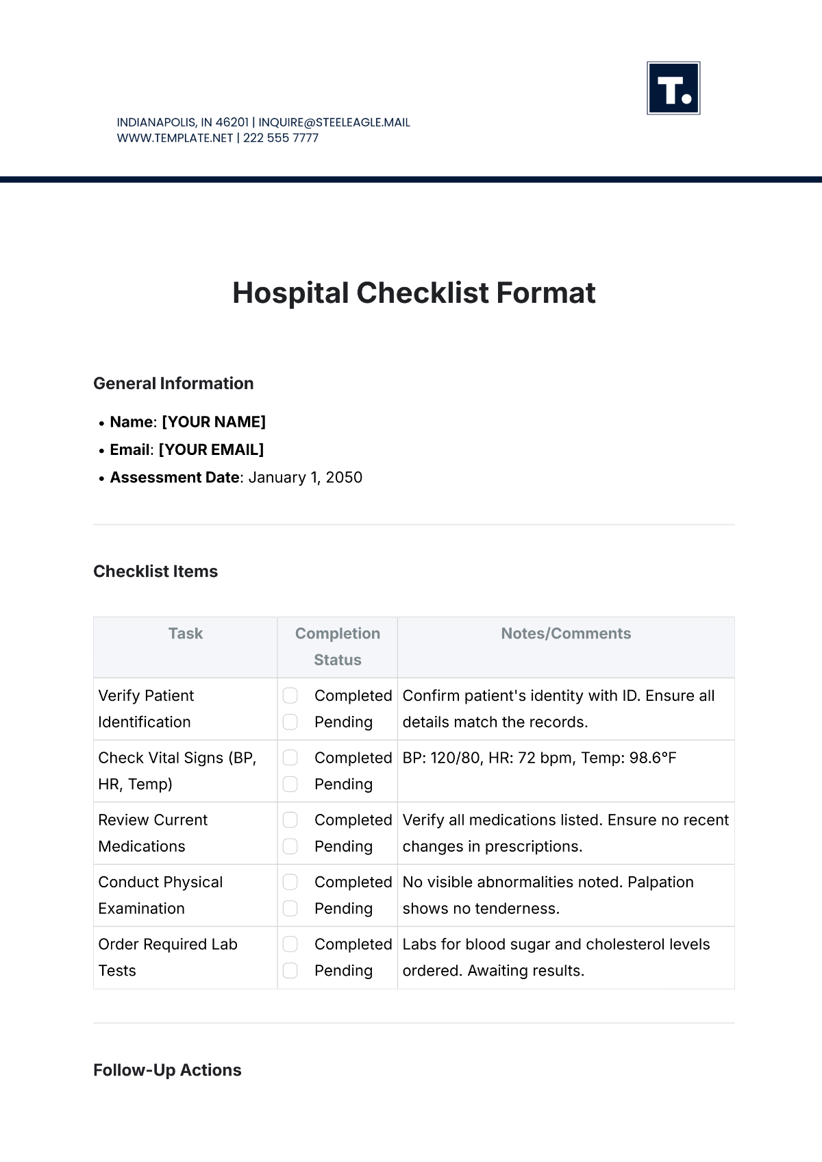 Hospital Checklist Format Template - Edit Online & Download