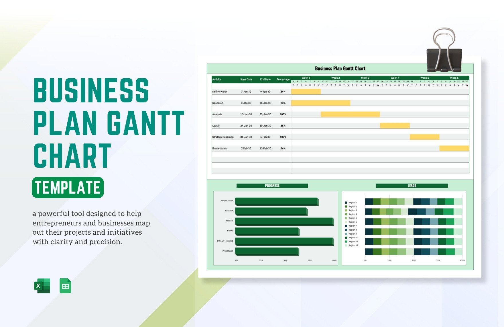 Business Plan Gantt Chart Template in Excel, Google Sheets