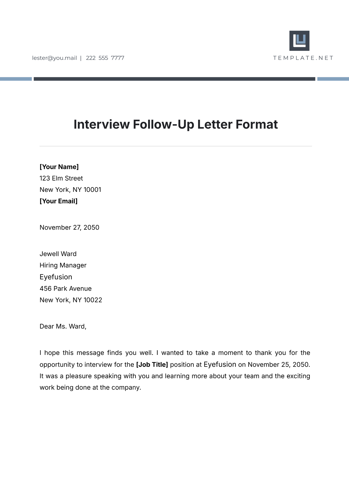 Interview Follow-Up Letter Format Template - Edit Online & Download