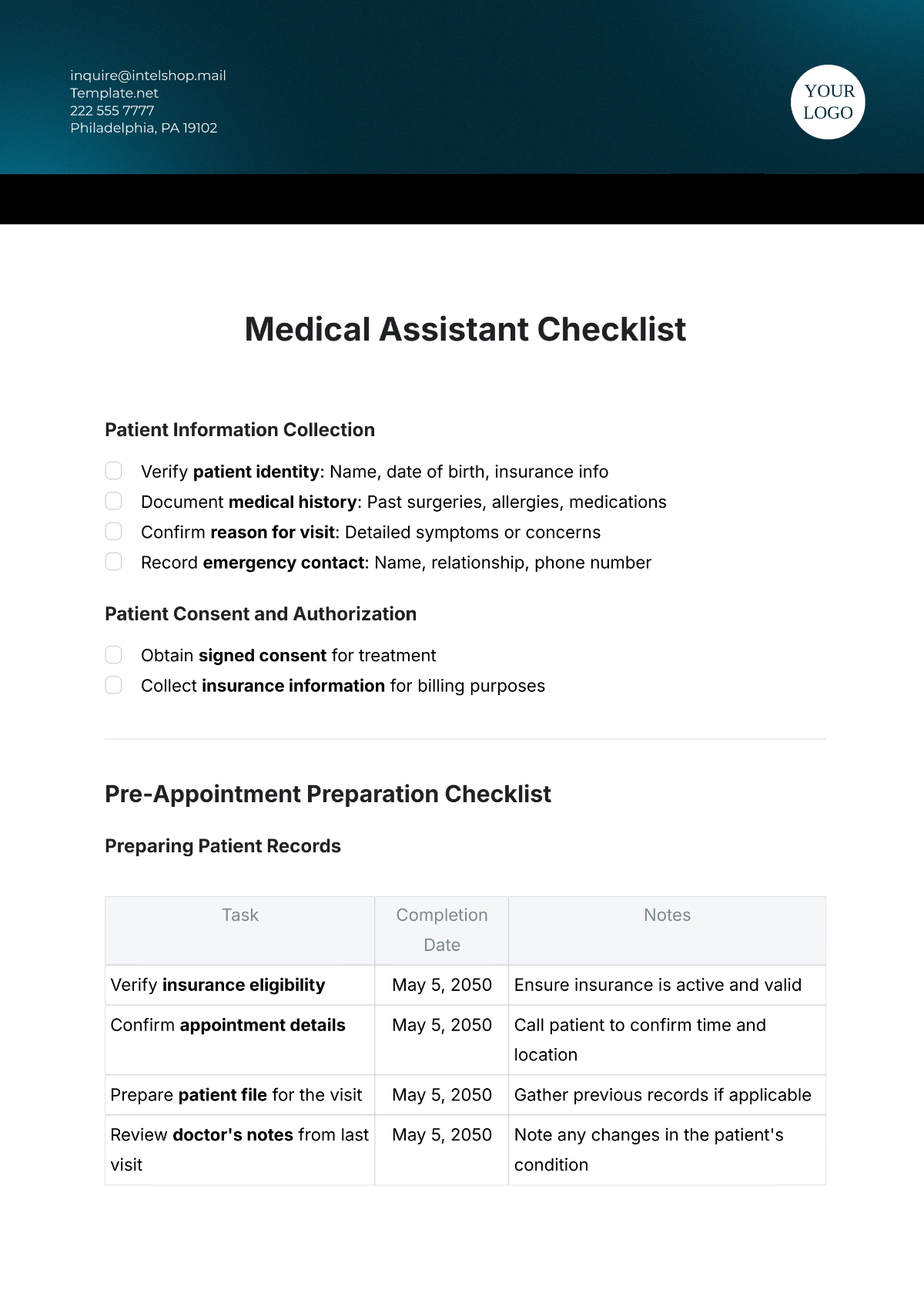 Medical Assistant Checklist Template - Edit Online & Download