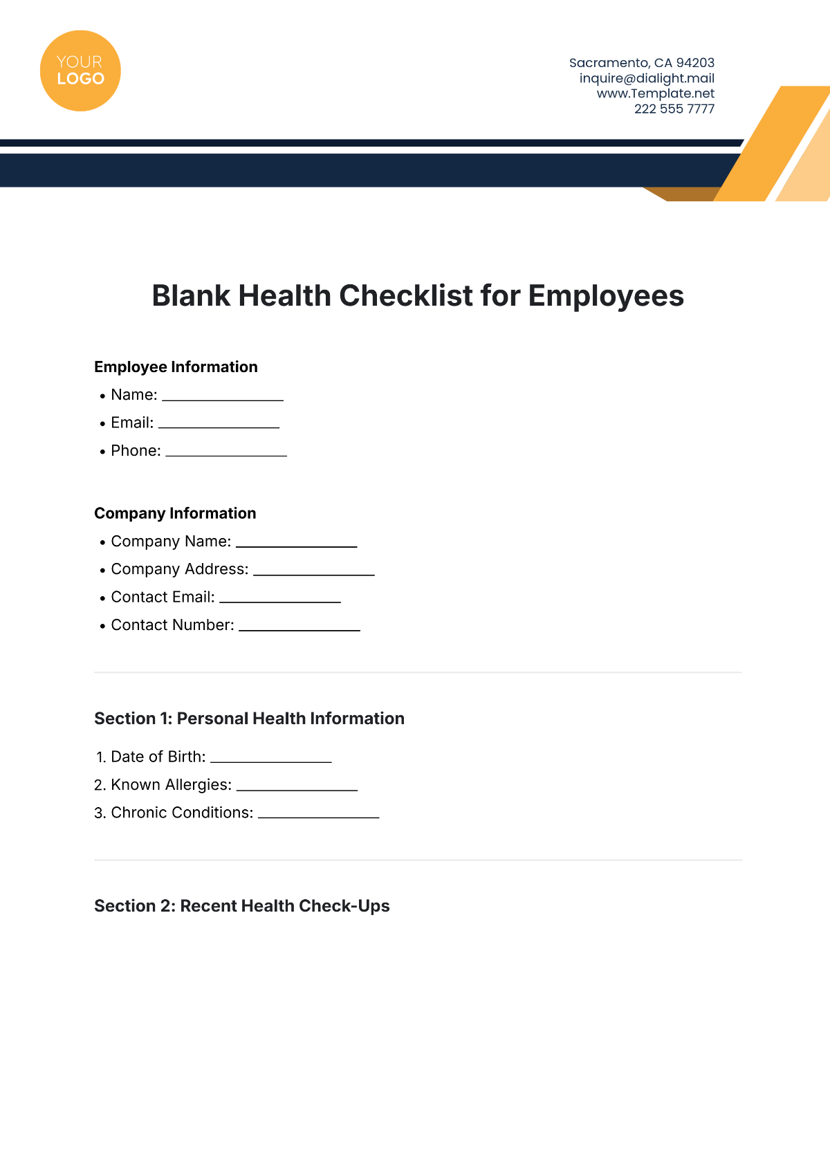 Blank Health Checklist for Employees Template - Edit Online & Download