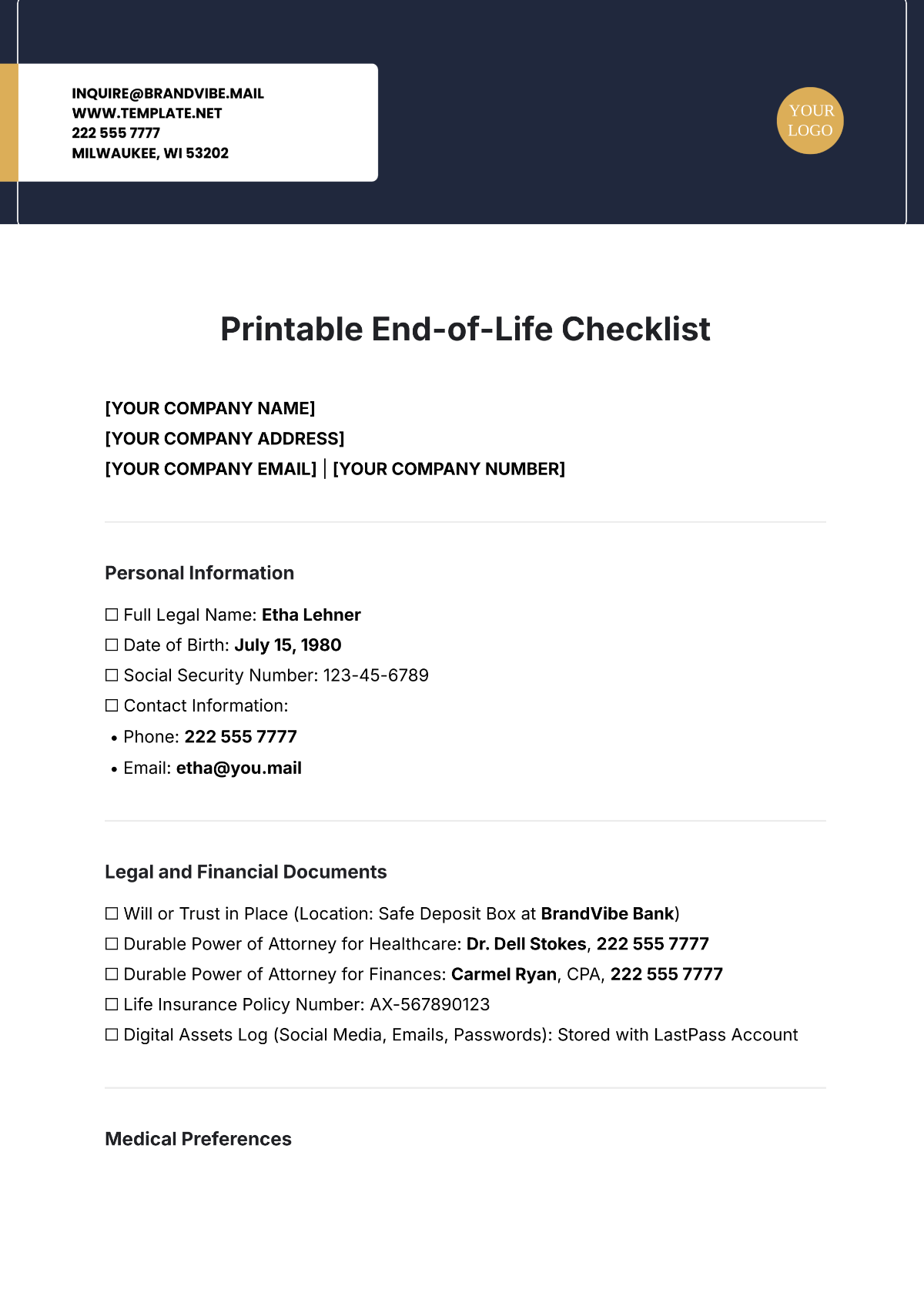 Printable End-of-Life Checklist Template - Edit Online & Download