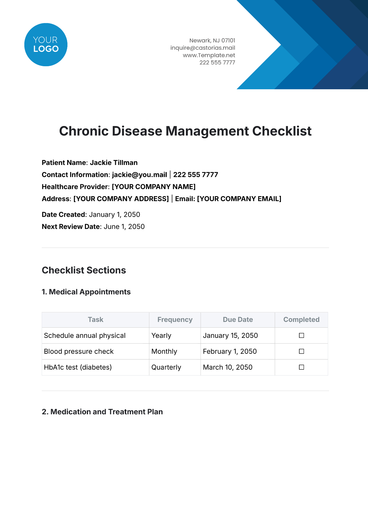 Chronic Disease Management Checklist Template - Edit Online & Download