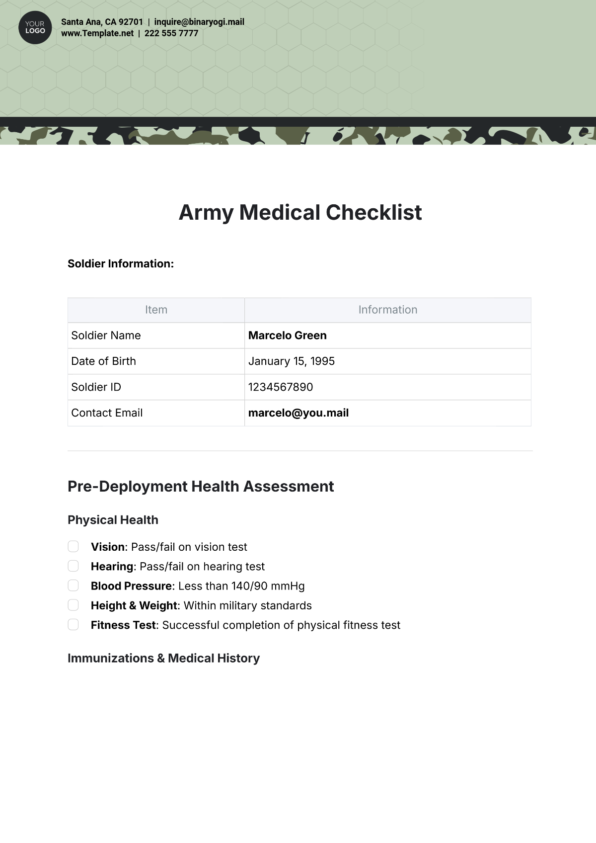 Army Medical Checklist Template - Edit Online & Download