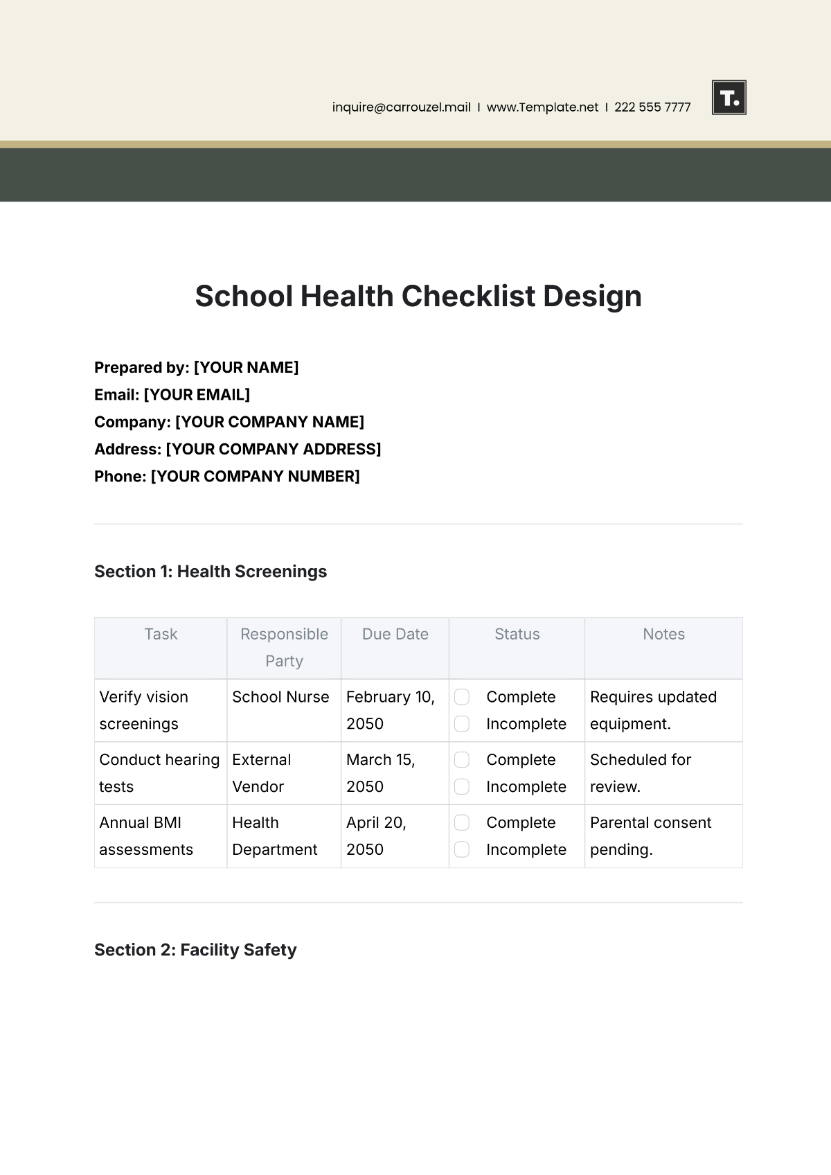 School Health Checklist Design Template - Edit Online & Download