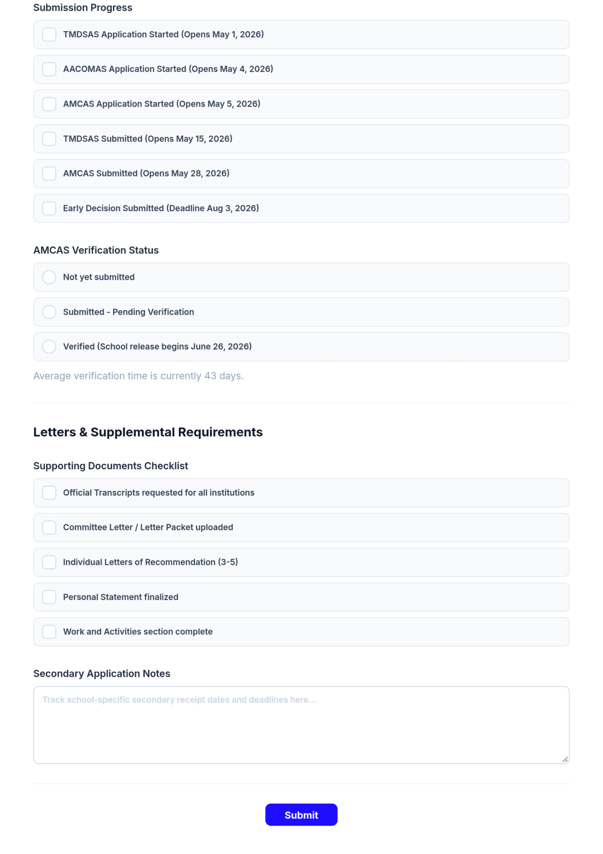 Free Medical School Application Checklist Template & AI Maker