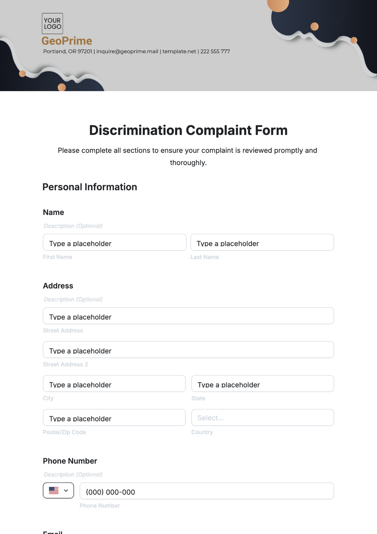 Discrimination Complaint Form Template