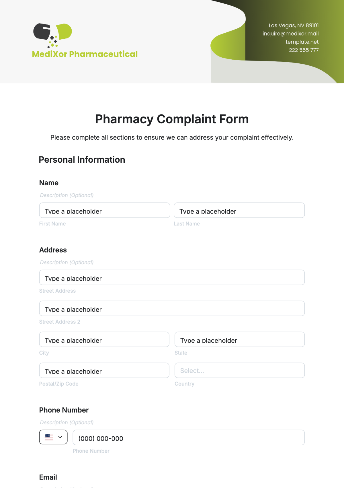 Pharmacy Complaint Form Template