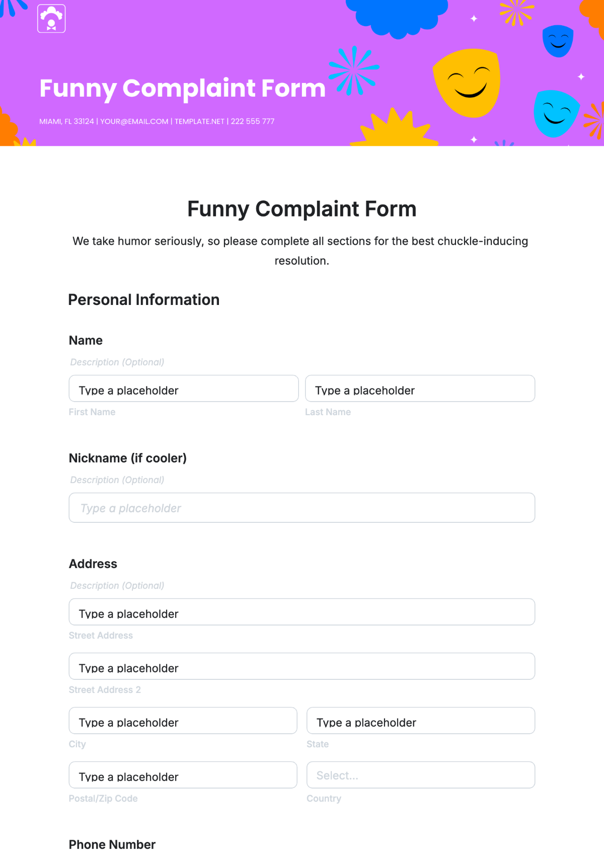 Funny Complaint Form Template