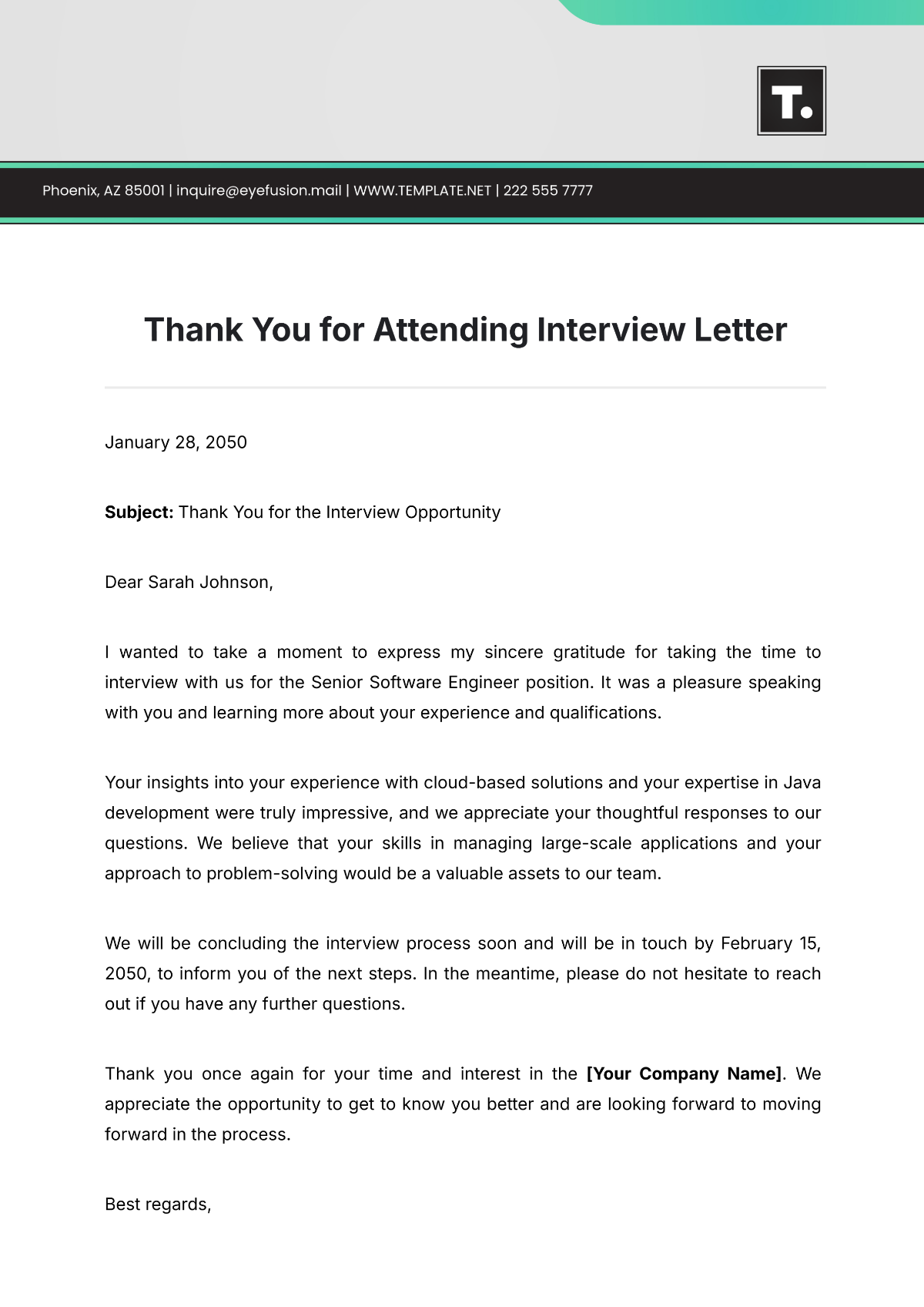 Thank You for Attending Interview Letter Template - Edit Online & Download