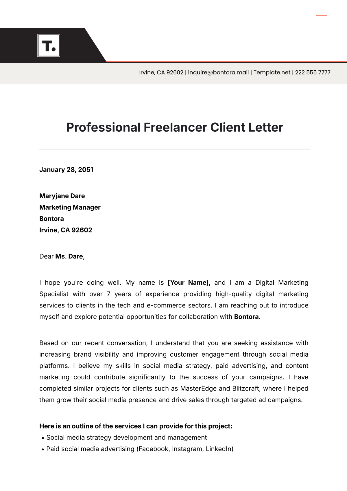 Professional Freelancer Client Letter Template - Edit Online & Download