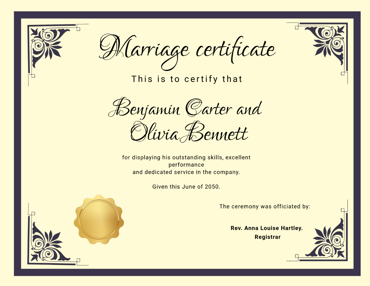 Free Calligraphy Marriage Certificate Template - Edit Online & Download