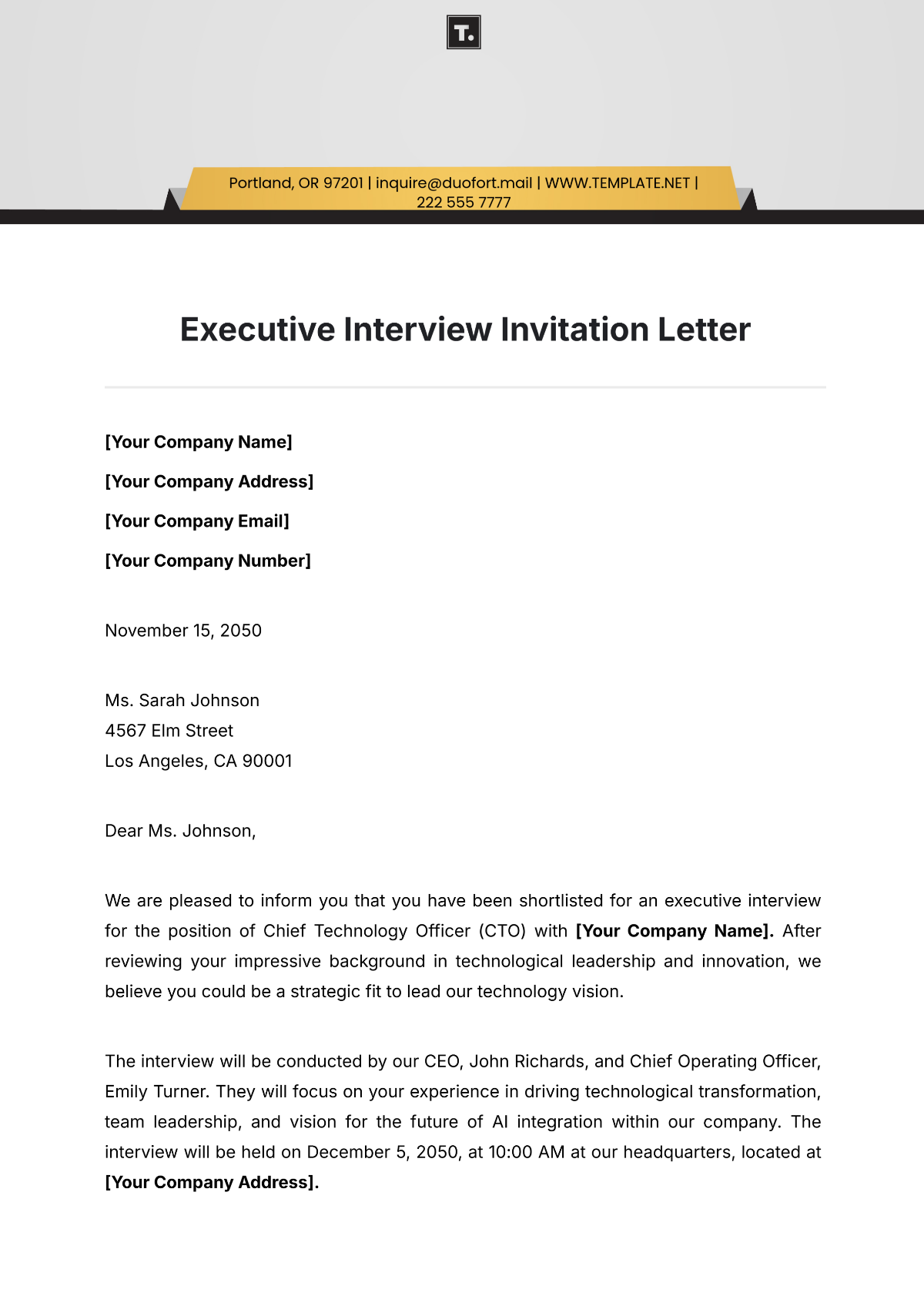 Executive Interview Invitation Letter Template - Edit Online & Download