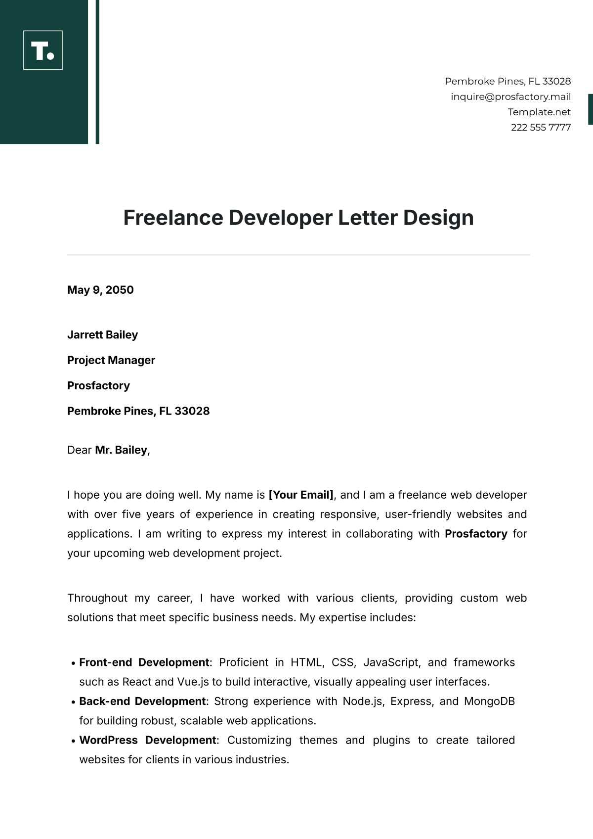 Freelance Developer Letter Design Template - Edit Online & Download