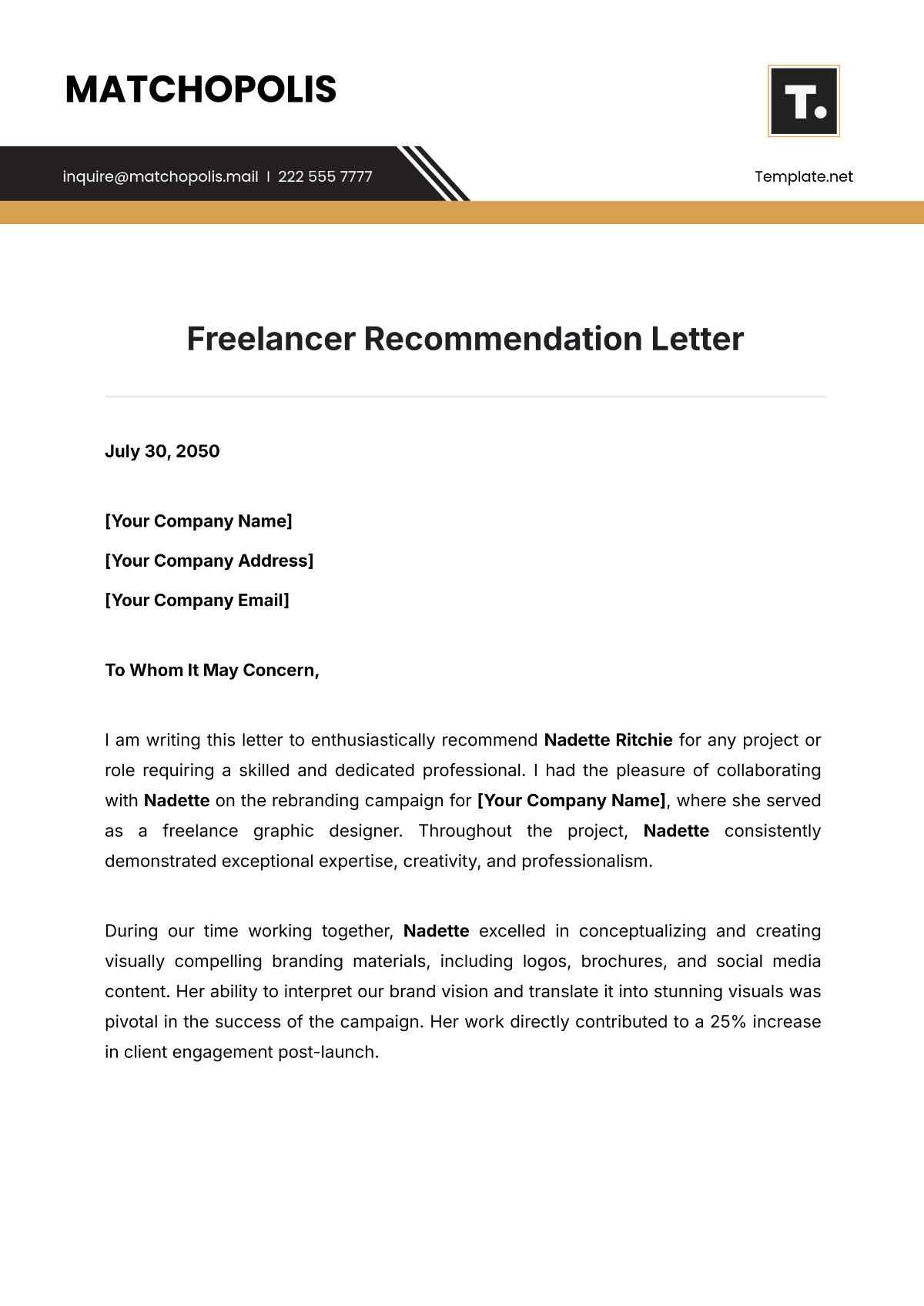 Freelancer Recommendation Letter Template - Edit Online & Download