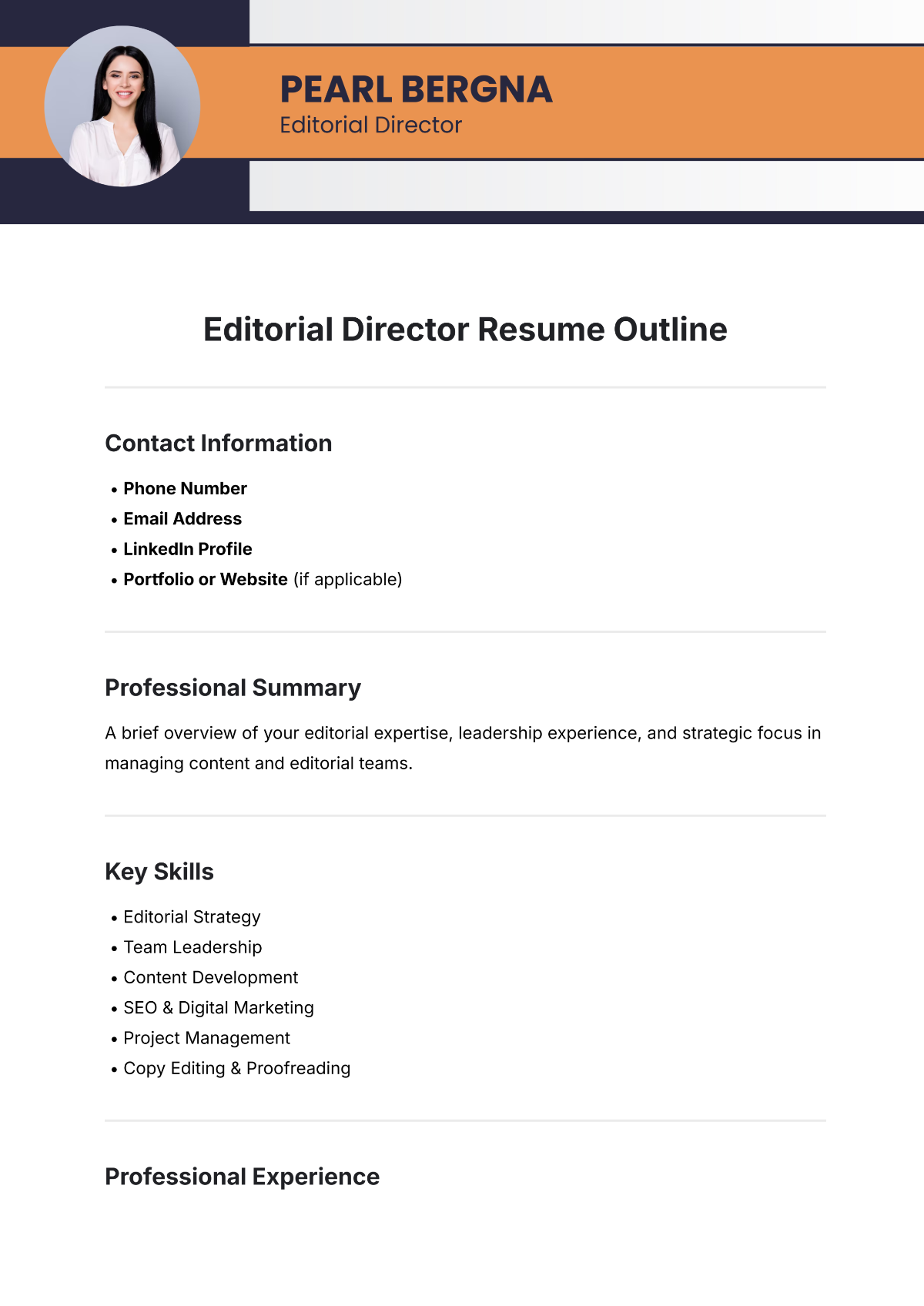 Editorial Director Resume Outline Template - Edit Online & Download