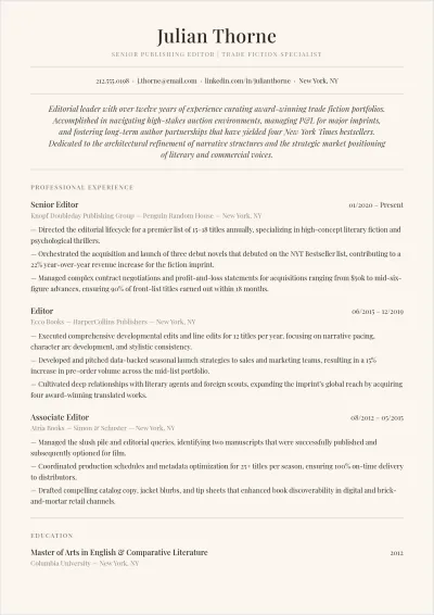 Free Publishing Editor ATS Resume Template, AI Resume Builder