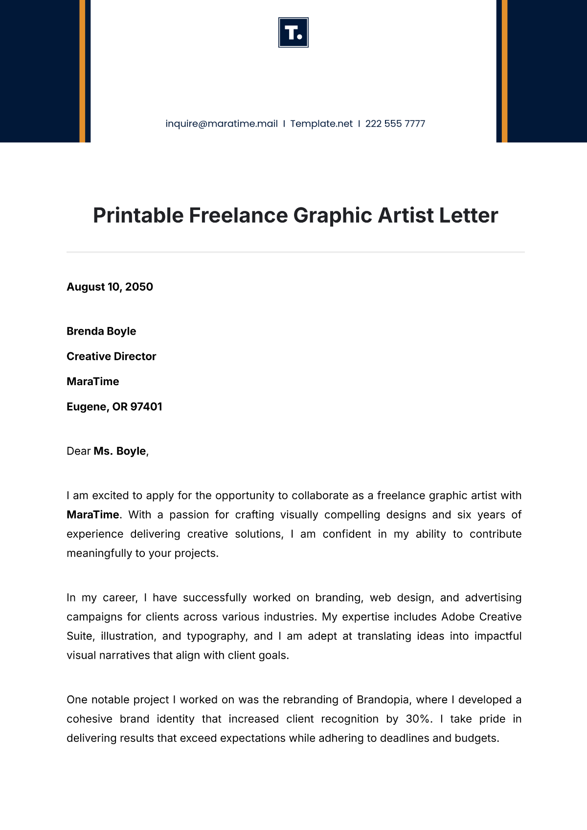 Printable Freelance Graphic Artist Letter Template - Edit Online & Download