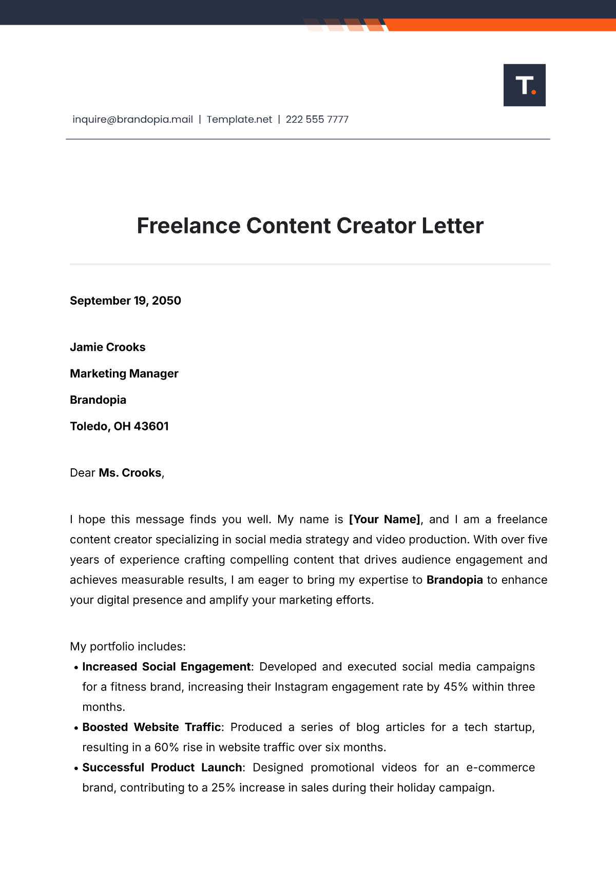 Freelance Content Creator Letter Template - Edit Online & Download