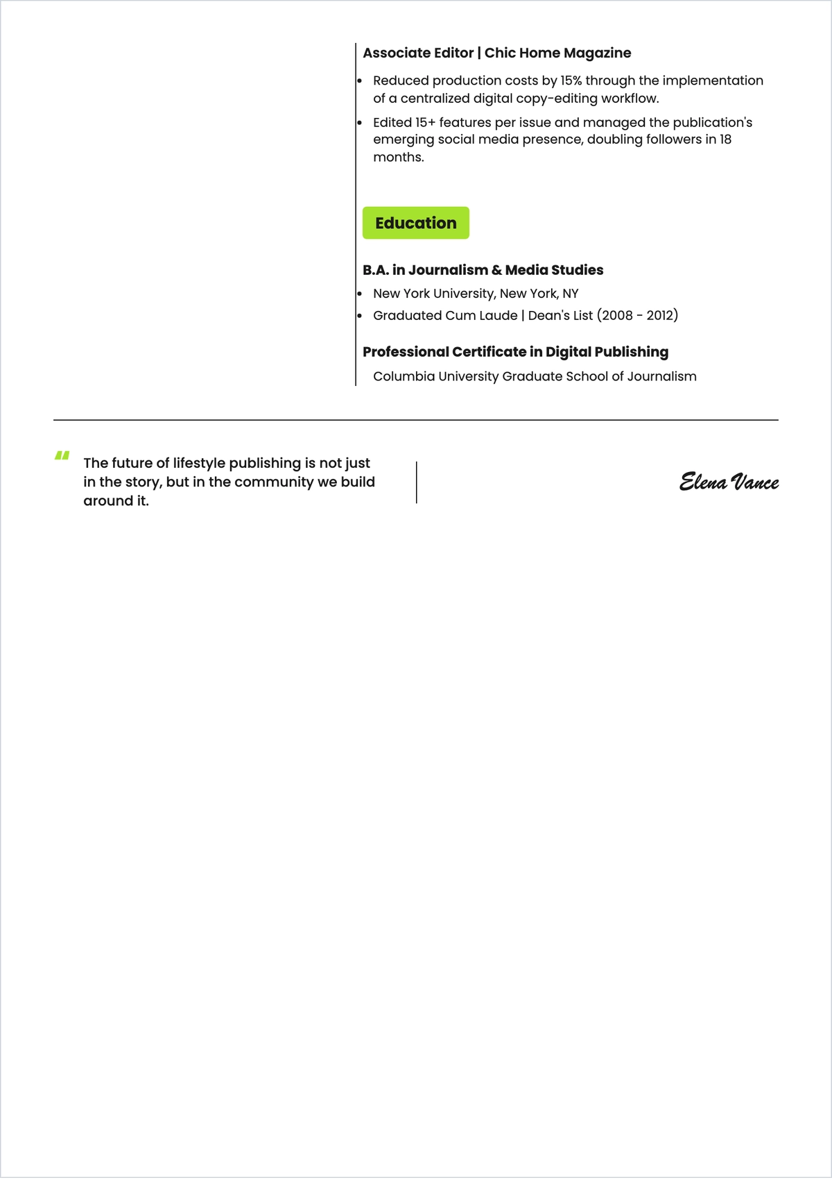 Free Magazine Editor ATS Resume Template, AI Resume Builder