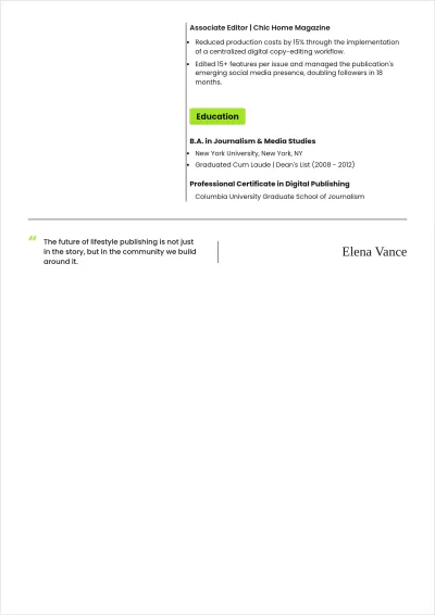 Free Magazine Editor ATS Resume Template, AI Resume Builder