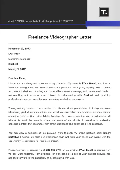Free Freelance Videographer Letter Template to Edit Online