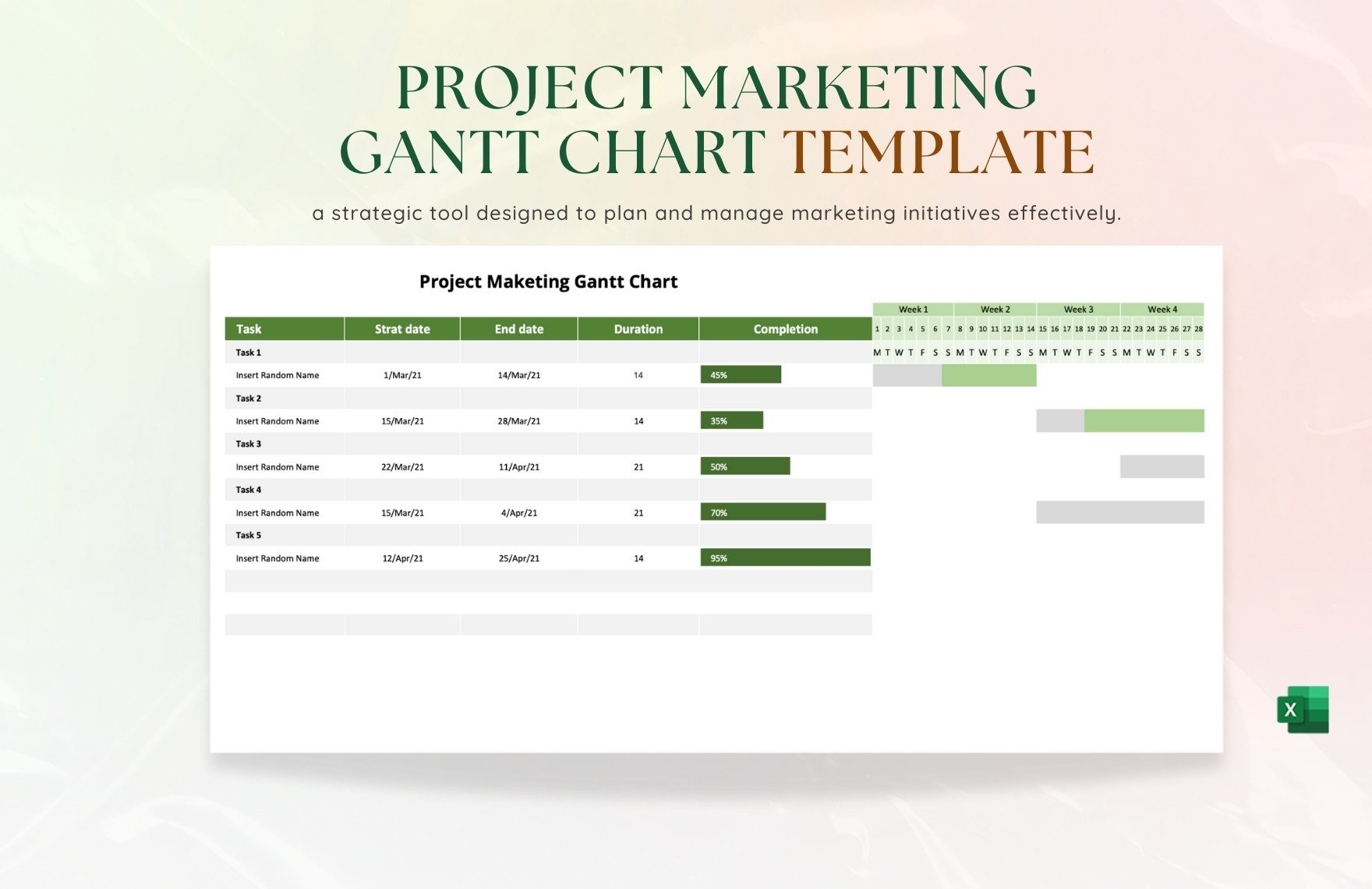 Project Marketing Gantt Chart Template in Excel