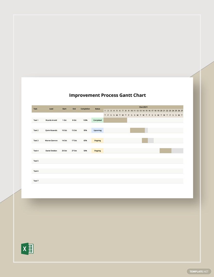 Improvement Process Gantt Chart Template in Excel