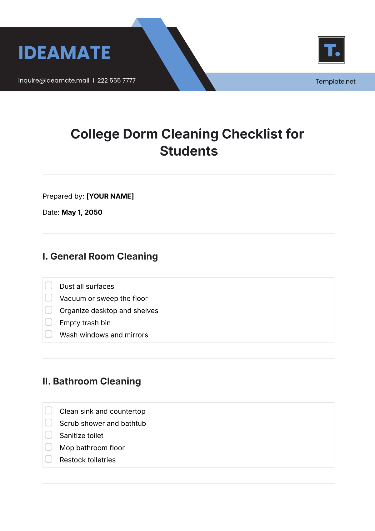 College Dorm Cleaning Checklist for Students Template - Edit Online & Download