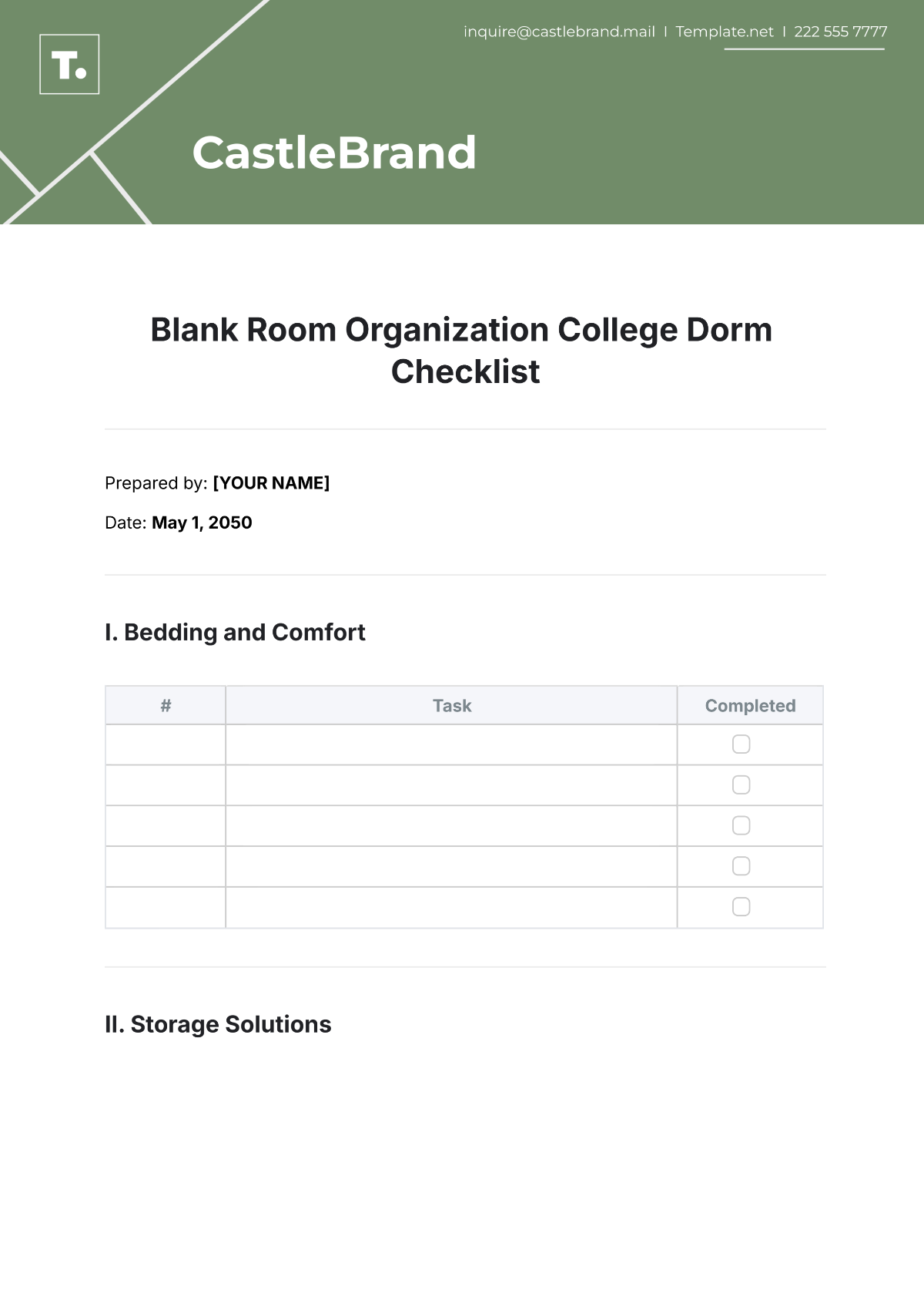 Blank Room Organization College Dorm Checklist Template - Edit Online & Download