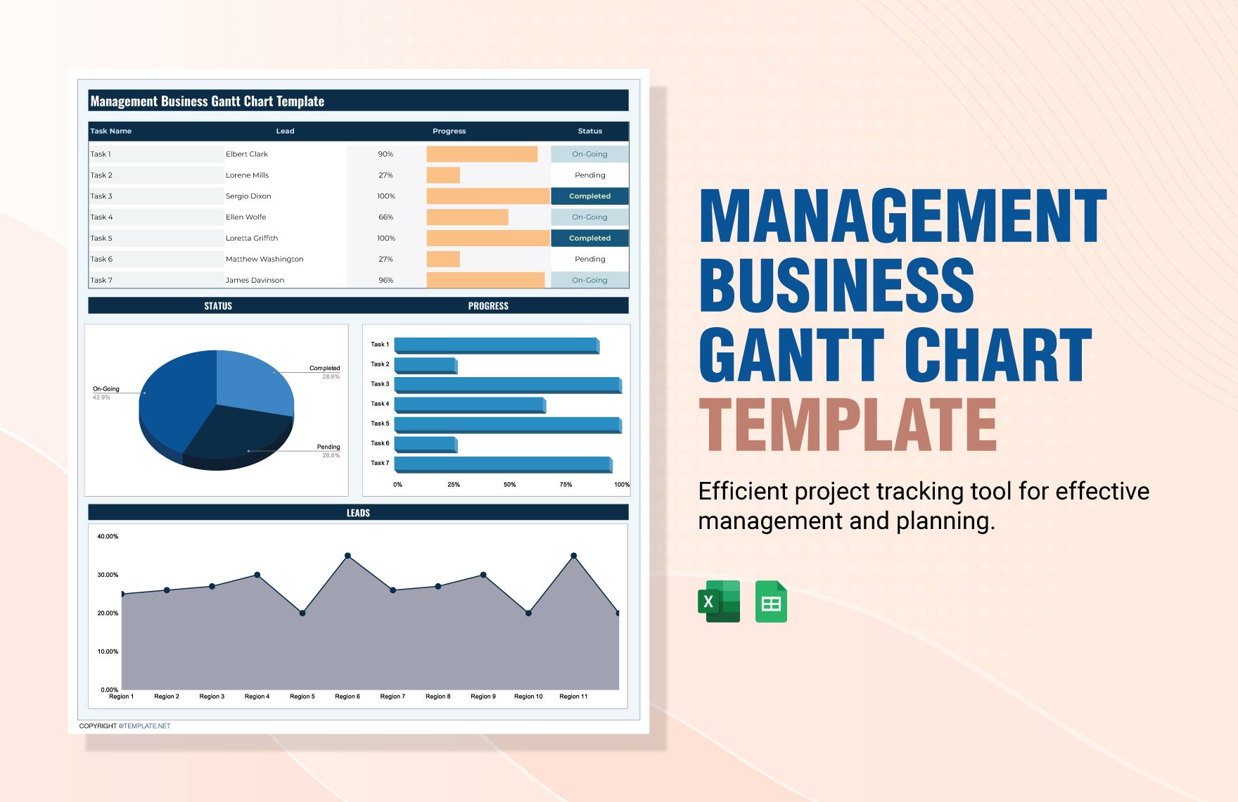 Management Business Gantt Chart Template in Excel, Google Sheets