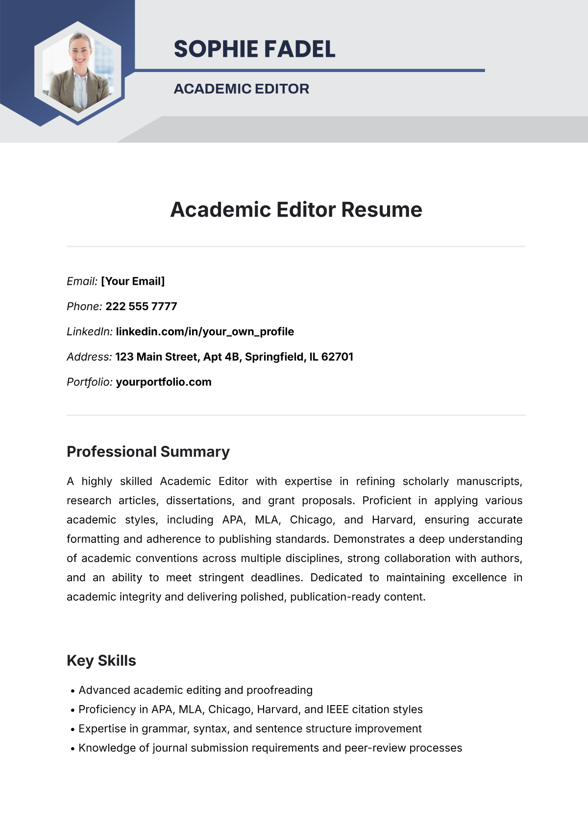 Academic Editor Resume Template - Edit Online & Download