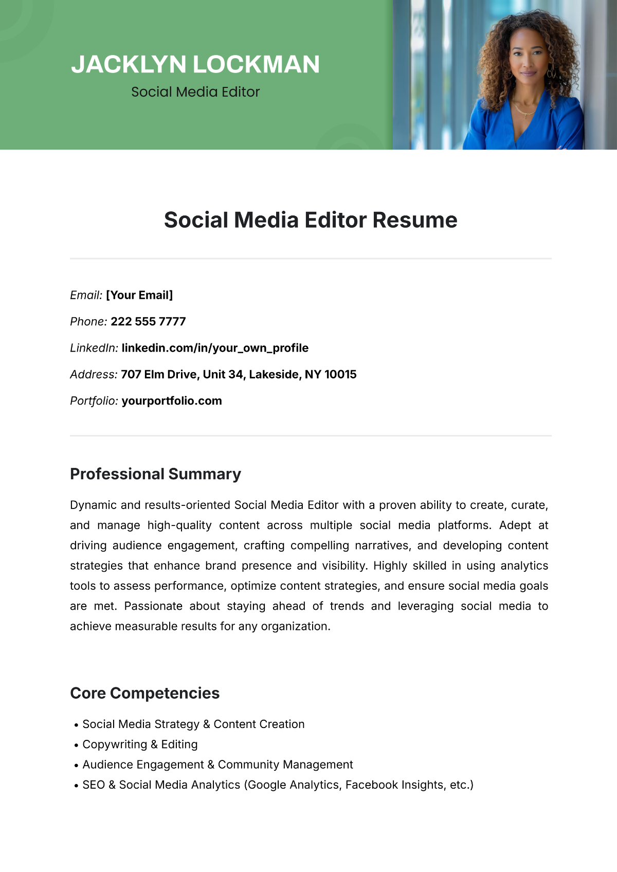 Social Media Editor Resume Template - Edit Online & Download