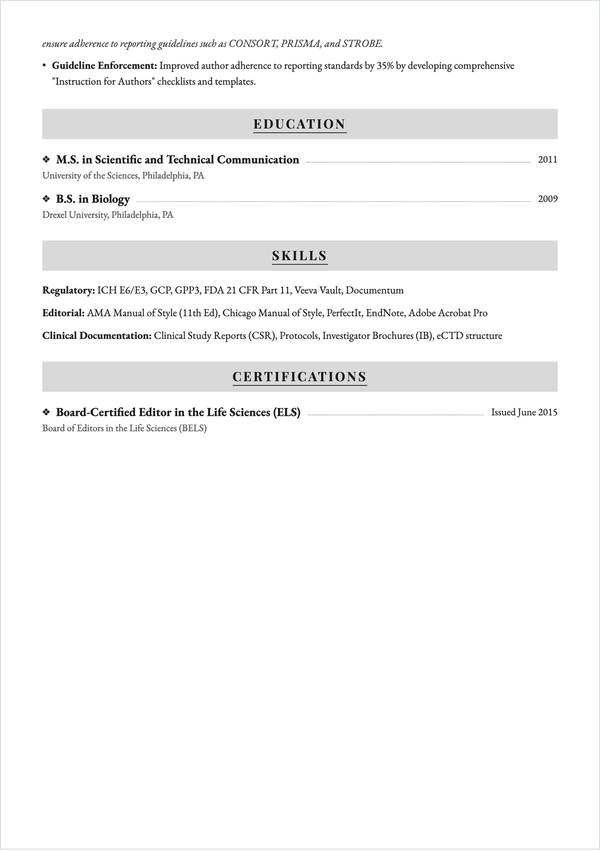 Free Professional Medical Editor ATS Resume Template