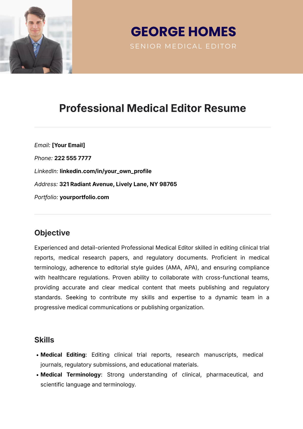 Professional Medical Editor Resume Template - Edit Online & Download