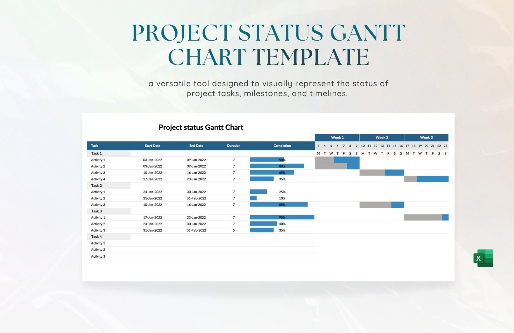 Project Status Gantt Chart Template in Excel